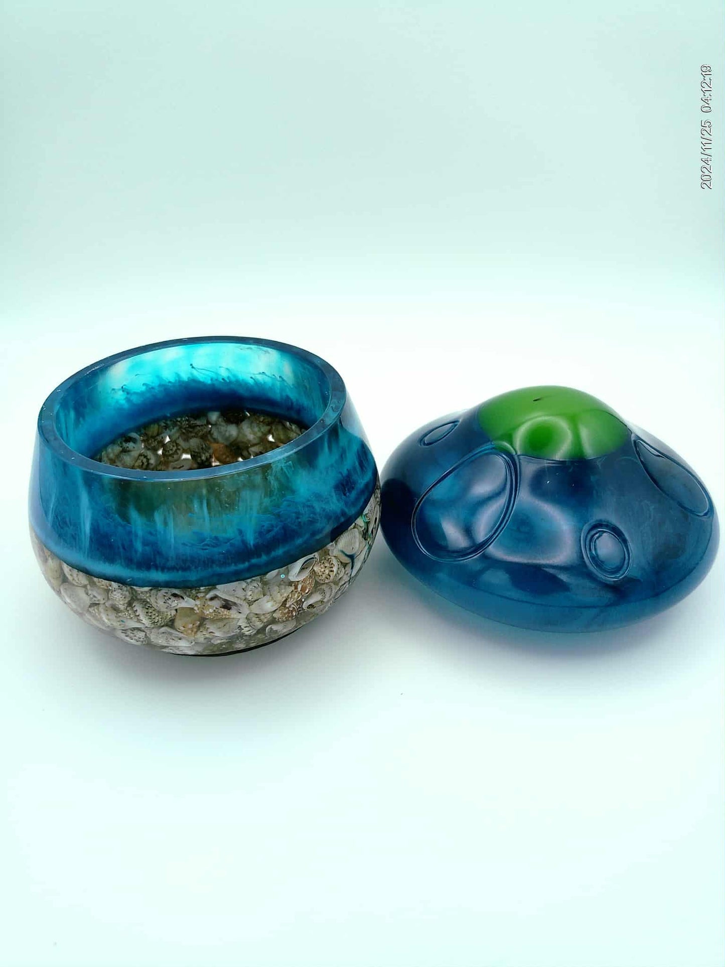 🌊 Pot en résine Ocean Wave avec base et couvercle en coquillage🌊