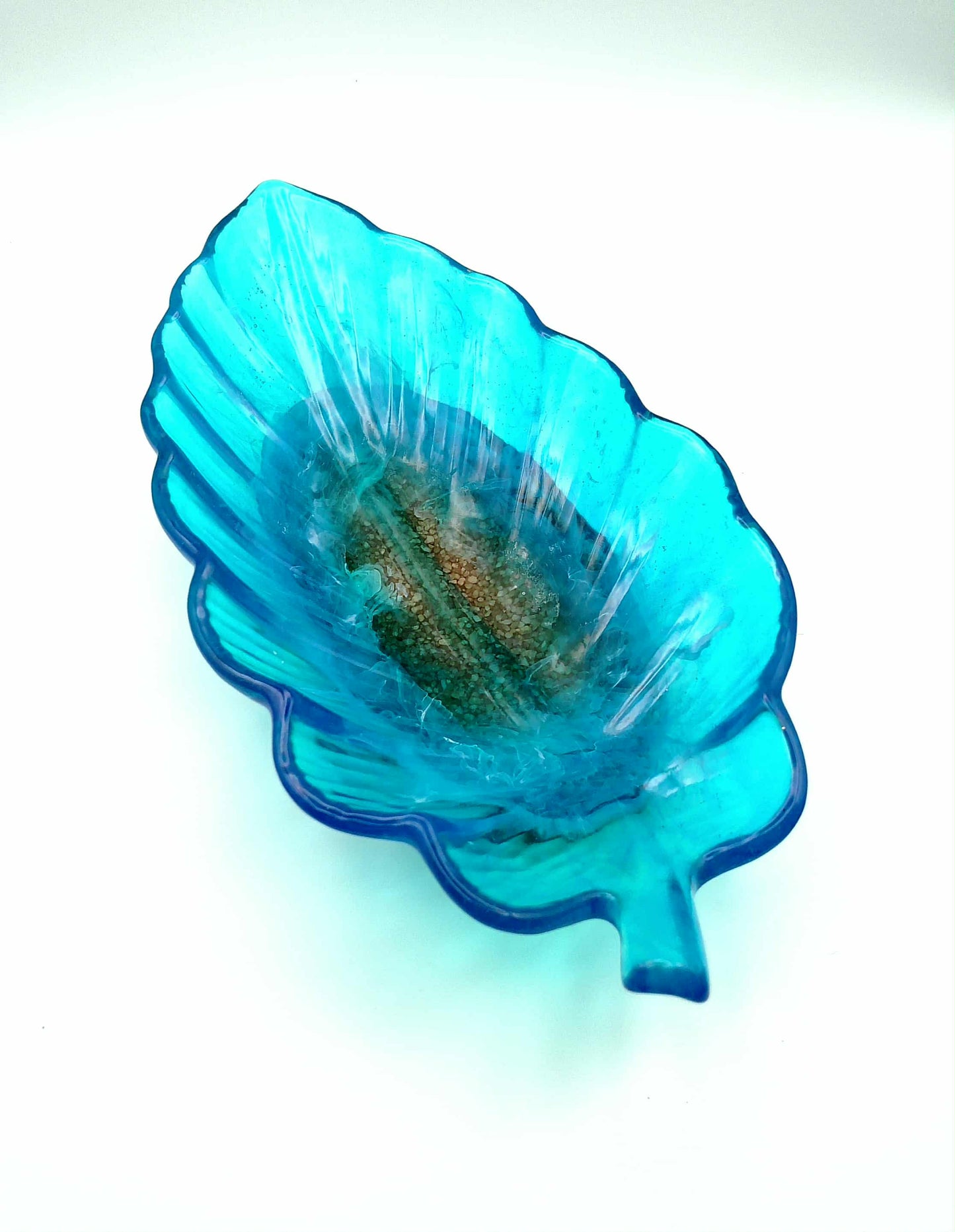 🍃 Plat en époxy en forme de feuille – Bleu océan 🩵