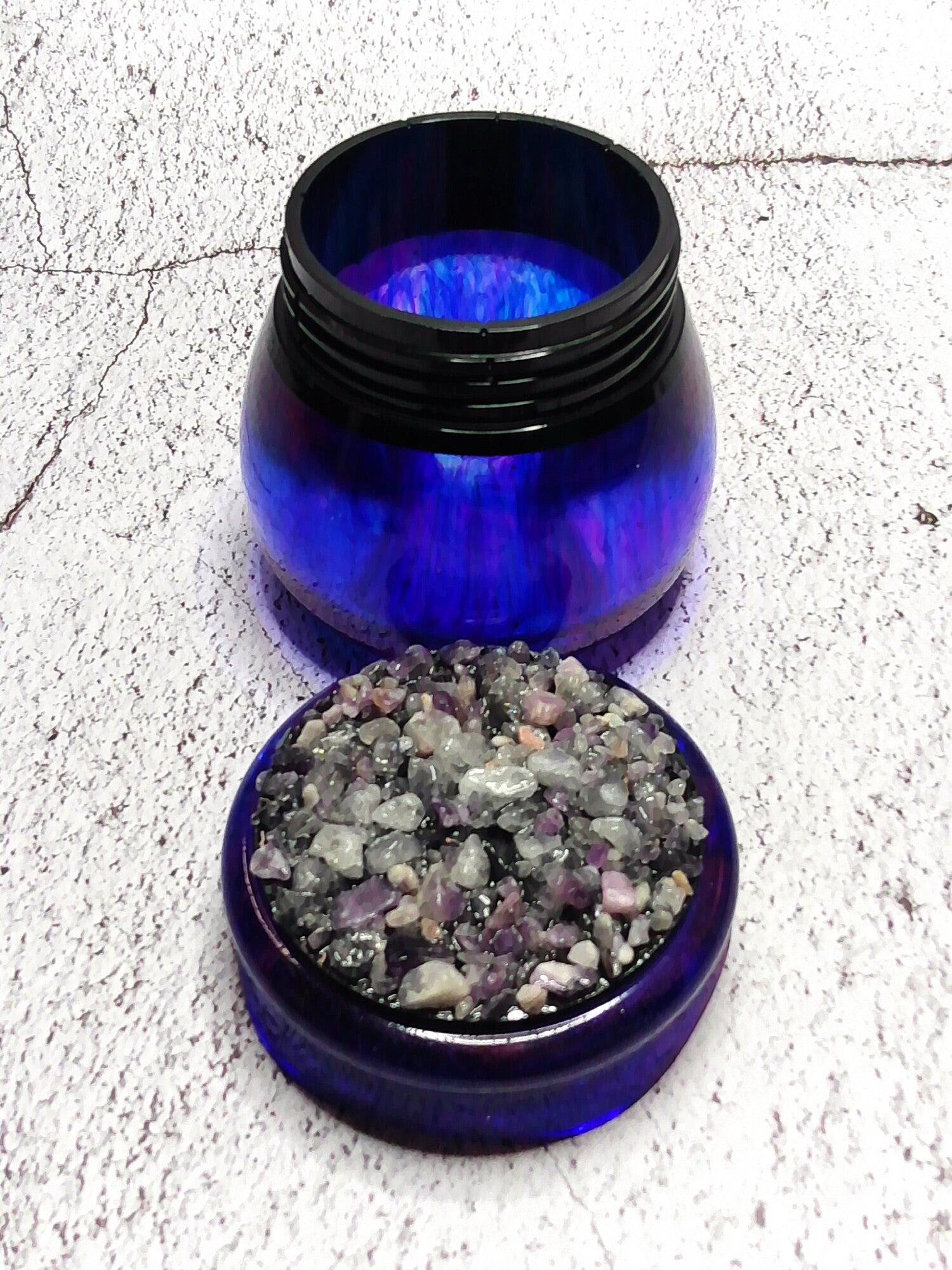 Pot en Résine Époxy Bleu Irisé avec Couvercle | Jarre Fait Main | Décoration Luxe | Pot de Rangement Unique | Cadeau Artisanal