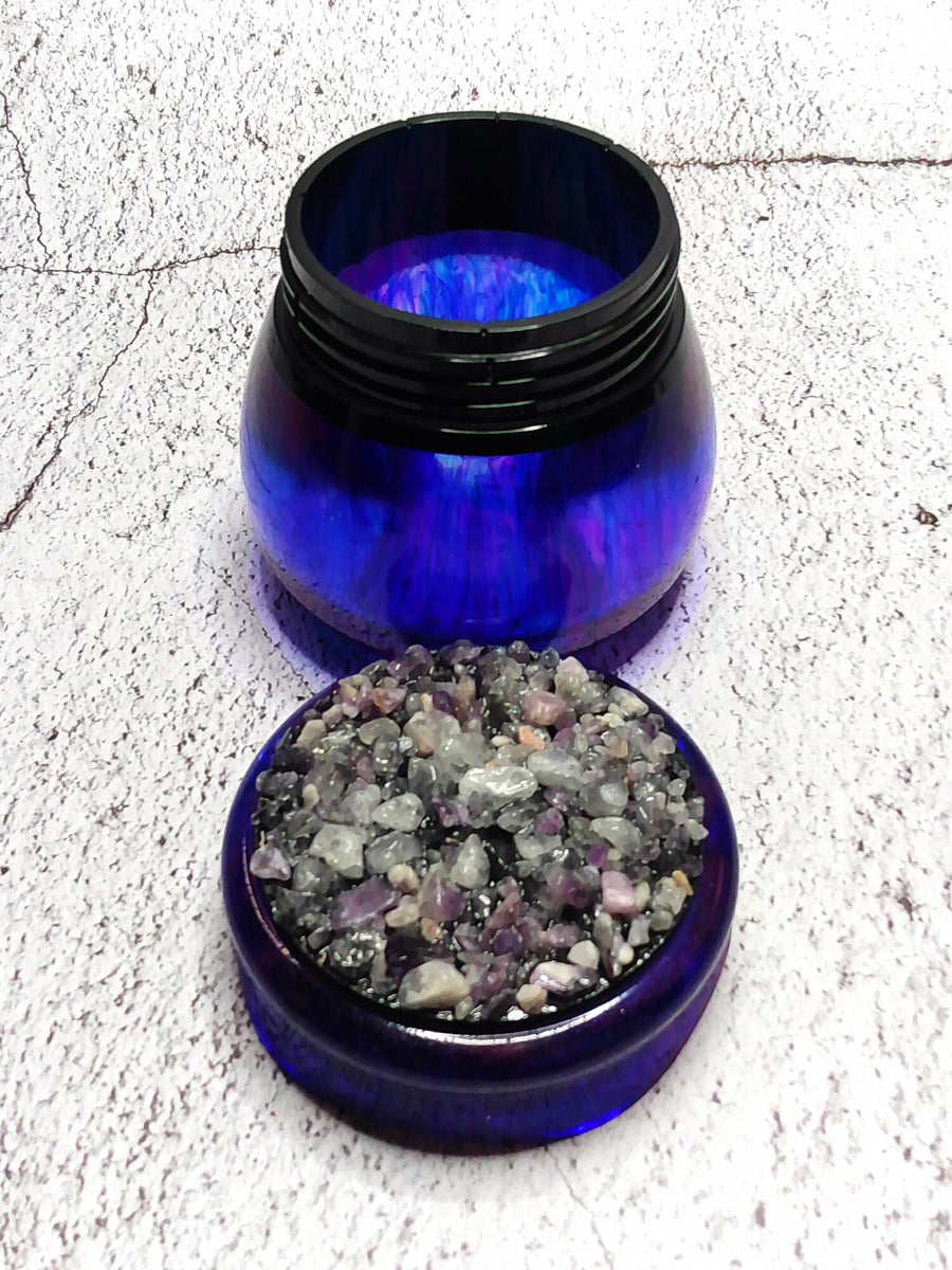 Pot en Résine Époxy Bleu Irisé avec Couvercle | Jarre Fait Main | Décoration Luxe | Pot de Rangement Unique | Cadeau Artisanal