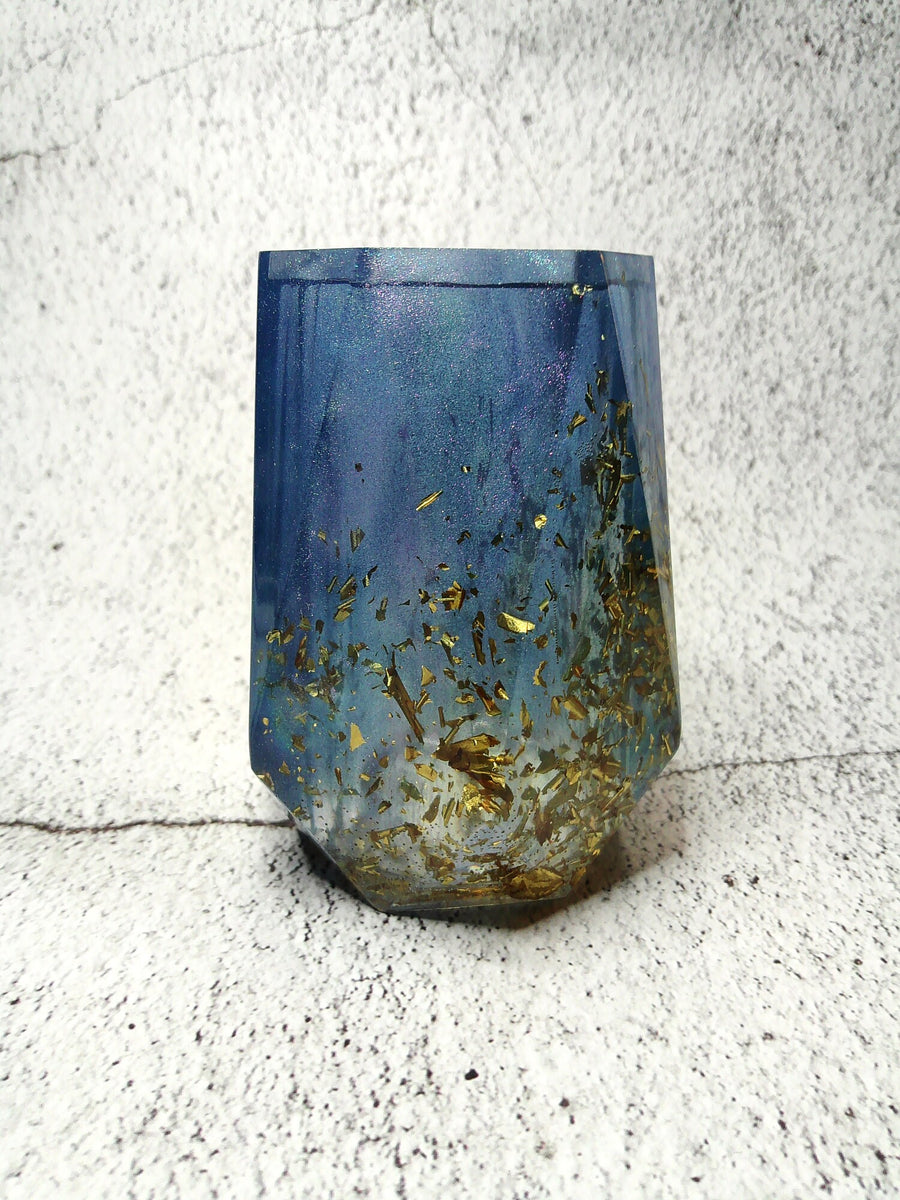 Porte Crayon en Résine Époxy Galaxy Bleu et Or | Organisateur de Bureau Fait Main | Décoration Bureau Unique | Support à Stylos