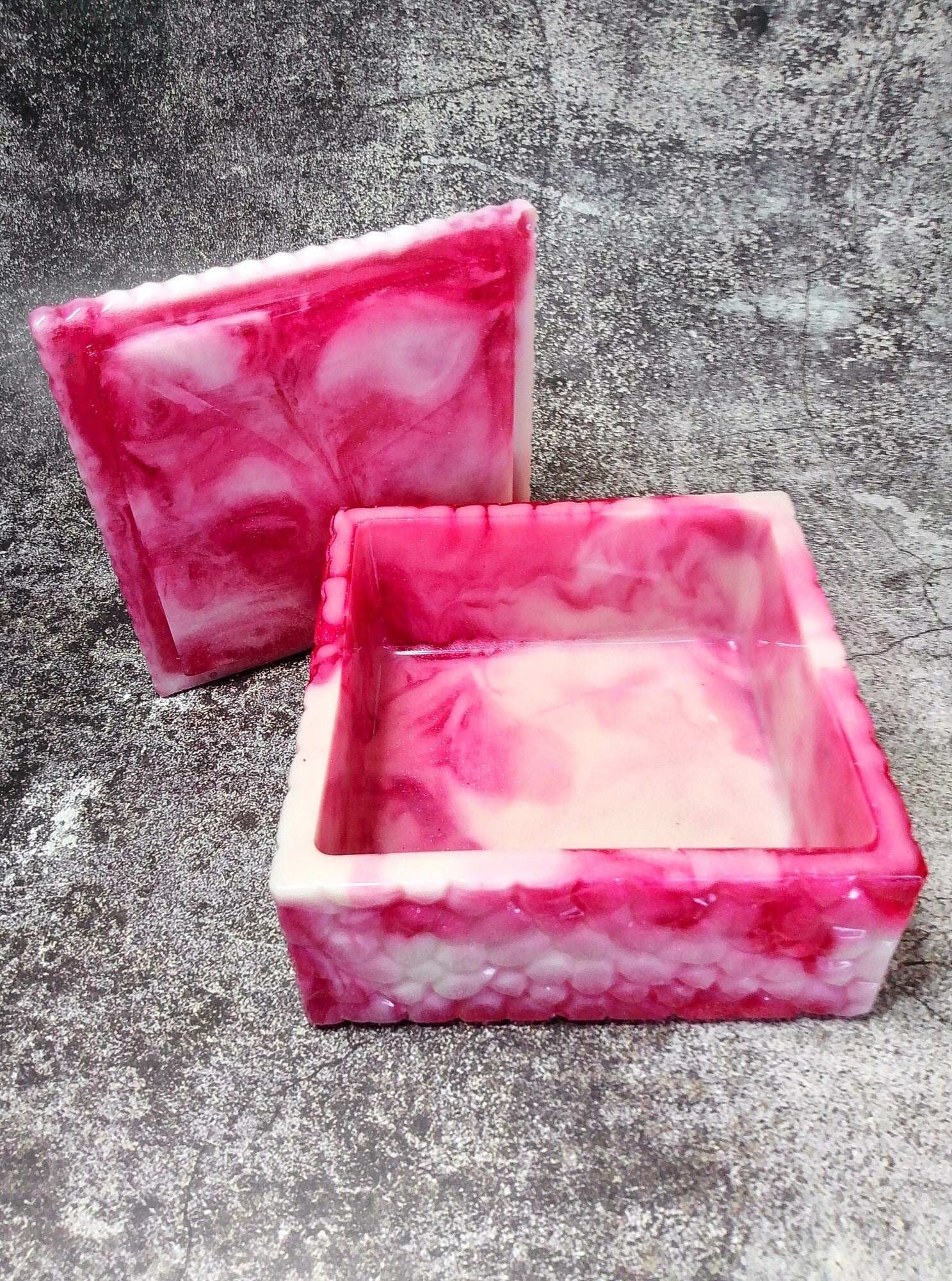 Boîte Décorative en Résine Époxy Effet Marbre Rose | Coffret Fait Main | Décoration Coquette | Rangement Bijoux | Cadeau Unique
