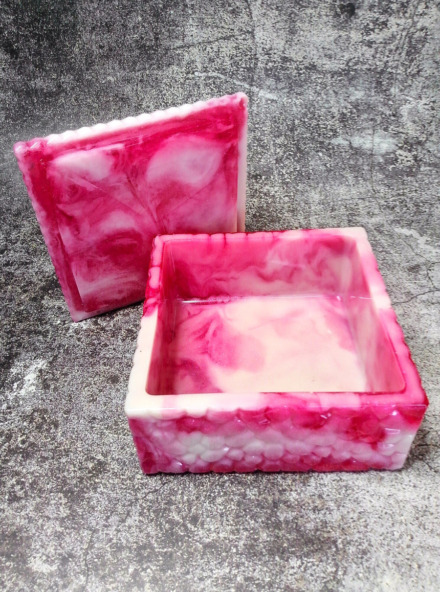 Boîte Décorative en Résine Époxy Effet Marbre Rose | Coffret Fait Main | Décoration Coquette | Rangement Bijoux | Cadeau Unique