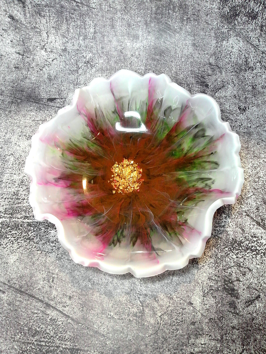 Bol Fleur en Résine Époxy | Vide-Poche Fait Main | Plateau à Bijoux | Décoration Florale | Déco Esthétique | Cadeau Unique