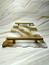 Plateau de Service en Résine Époxy Blanc et Or | Décoration de Luxe Fait Main | Plateau Décoratif Élégant | Cadeau Maison Unique